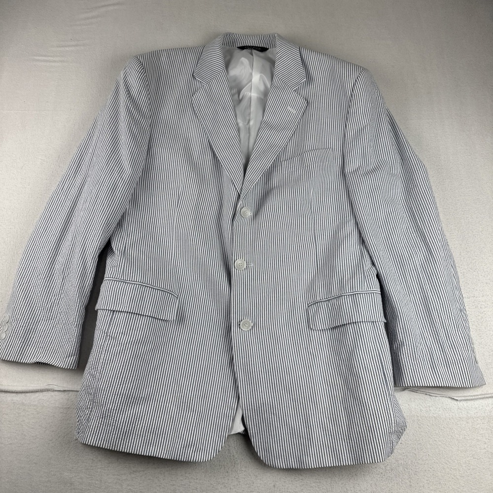 Jos A Bank Mens Seersucker Blazer 43R Blue white cotton Coastal Preppy Derby